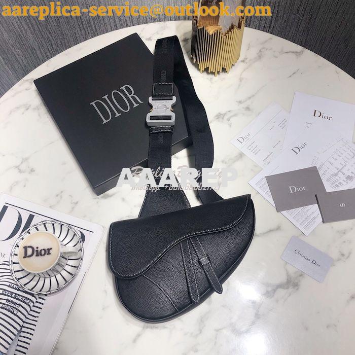 Replica Dior Saddle Bag Black with White Stitching Grained Calfskin 1A