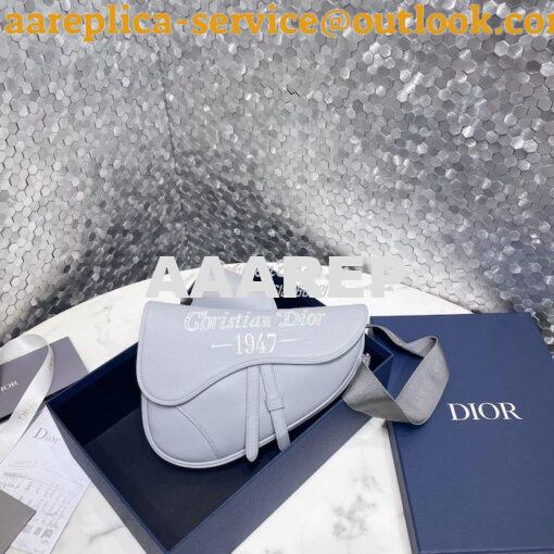 Replica Dior Saddle Bag Gray Grained Calfskin with 'Christian Dior 194