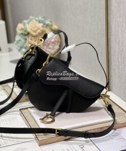 Replica Dior Saddle Bag With Strap Grained Calfskin M0455 Black 2