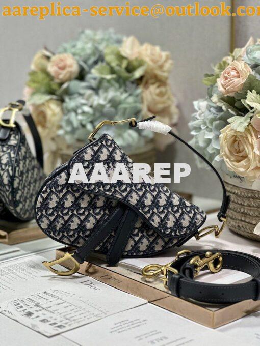 Replica Dior Saddle Bag With Strap Blue Oblique Jacquard M0455 3