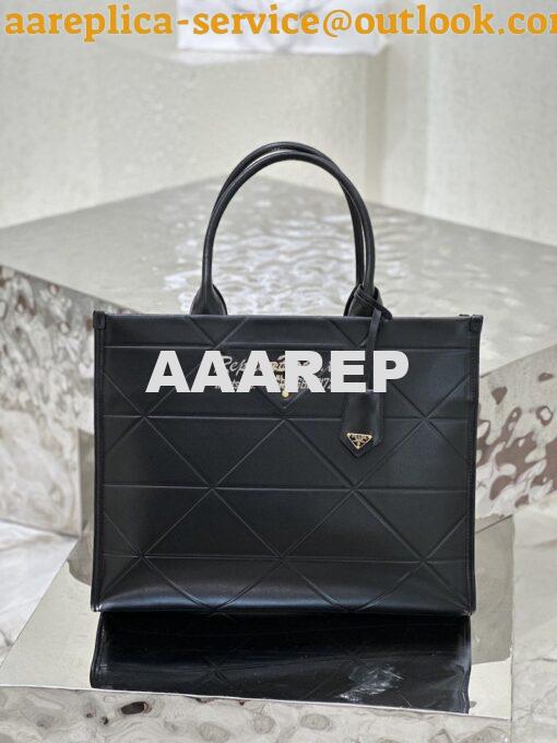 Replica Prada Large Leather Symbole Bag With Topstitching 1BA377 Black