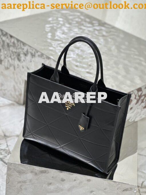 Replica Prada Large Leather Symbole Bag With Topstitching 1BA377 Black 2