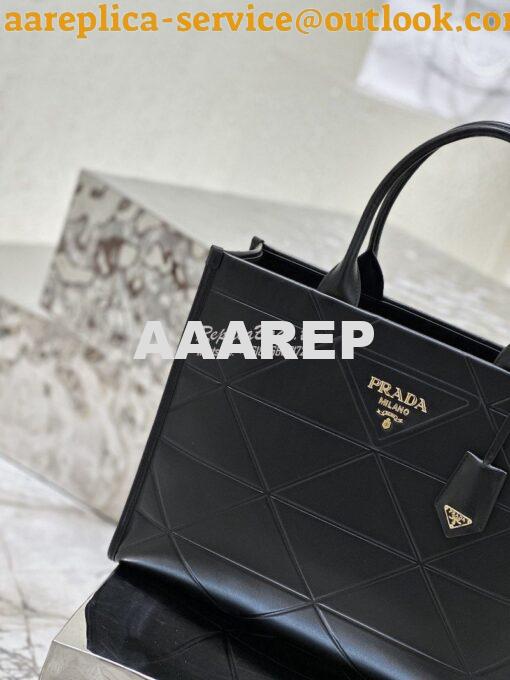 Replica Prada Large Leather Symbole Bag With Topstitching 1BA377 Black 3
