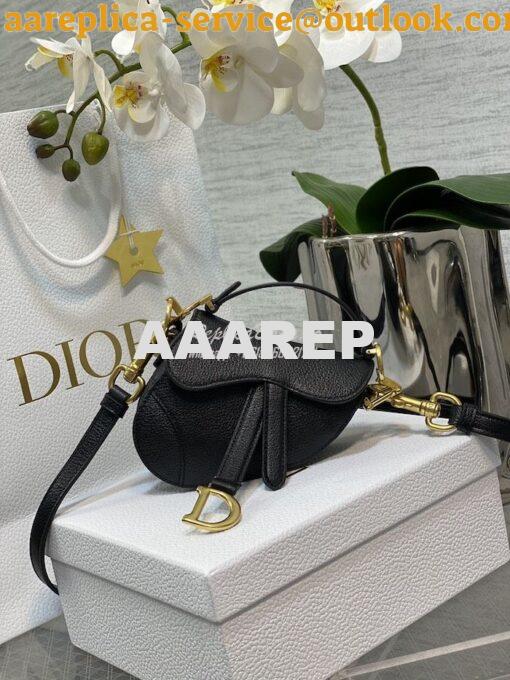 Replica Dior Micro Saddle Bag with Strap Black Goatskin S5685