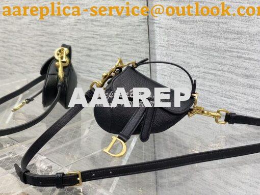 Replica Dior Micro Saddle Bag with Strap Black Goatskin S5685 2