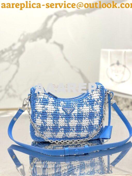 Replica Prada Re-Edition Crochet Mini-bag Raffia 1BC204 Light Blue 3