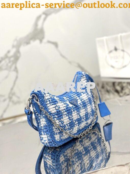 Replica Prada Re-Edition Crochet Mini-bag Raffia 1BC204 Light Blue 4