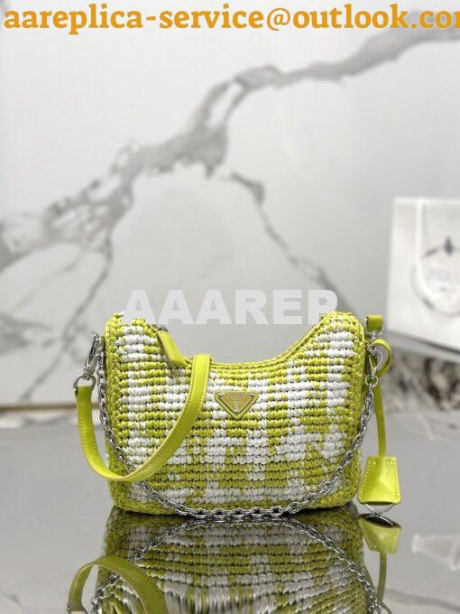 Replica Prada Re-Edition Crochet Mini-bag Raffia 1BC204 Citron Yellow 3