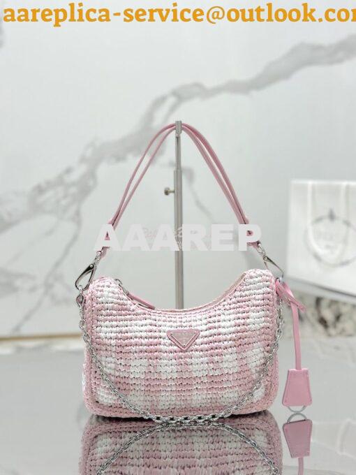 Replica Prada Re-Edition Crochet Mini-bag Raffia 1BC204 Alabaster Pink