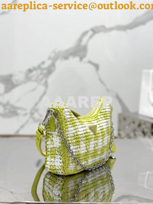 Replica Prada Re-Edition Crochet Mini-bag Raffia 1BC204 Citron Yellow 4
