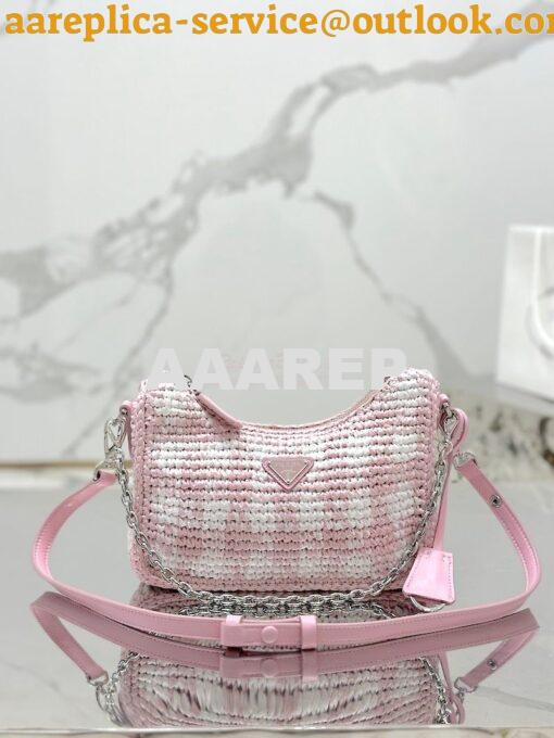 Replica Prada Re-Edition Crochet Mini-bag Raffia 1BC204 Alabaster Pink 2