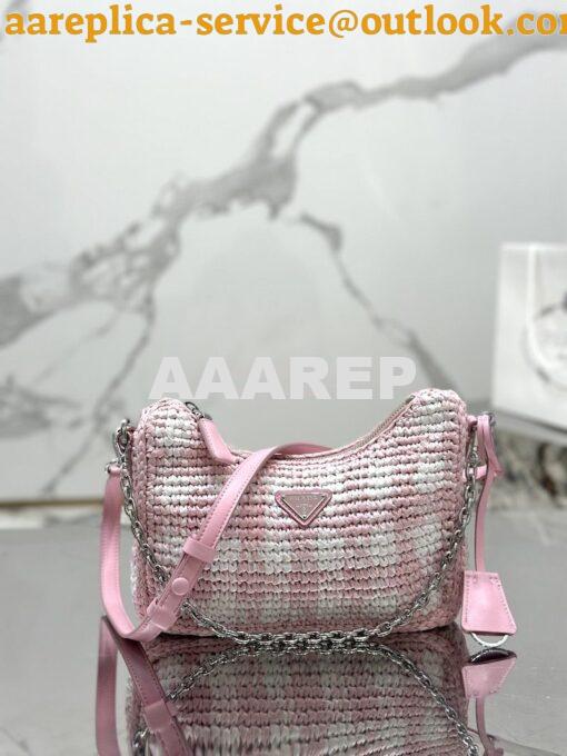 Replica Prada Re-Edition Crochet Mini-bag Raffia 1BC204 Alabaster Pink 3