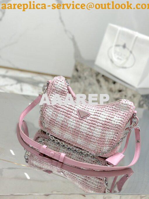 Replica Prada Re-Edition Crochet Mini-bag Raffia 1BC204 Alabaster Pink 4