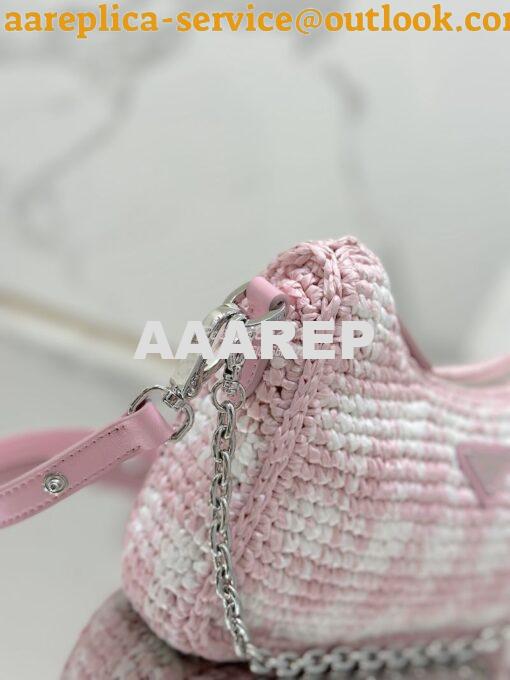 Replica Prada Re-Edition Crochet Mini-bag Raffia 1BC204 Alabaster Pink 6