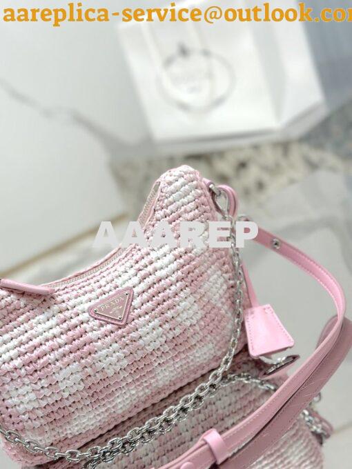 Replica Prada Re-Edition Crochet Mini-bag Raffia 1BC204 Alabaster Pink 7