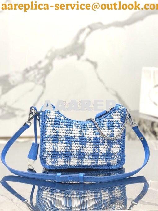 Replica Prada Re-Edition Crochet Mini-bag Raffia 1BC204 Light Blue 11