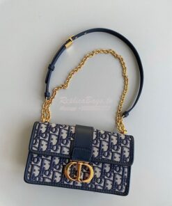 Replica Dior 30 Montaigne East-west Bag With Chain Blue Oblique Jacqua 2