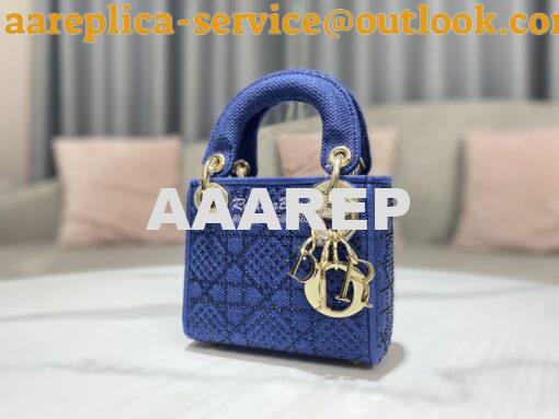 Replica Dior Micro Lady Dior Bag Blue Metallic Canvas Embroidered with 2