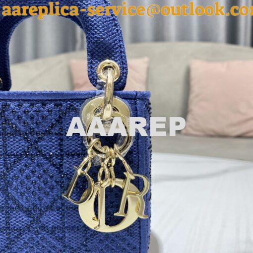 Replica Dior Micro Lady Dior Bag Blue Metallic Canvas Embroidered with 4