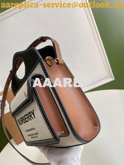 Replica Burberry Mini Two-tone Canvas and Leather Pocket Bag 80146151 4