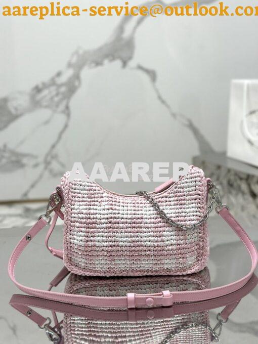 Replica Prada Re-Edition Crochet Mini-bag Raffia 1BC204 Alabaster Pink 13