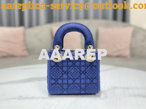 Replica Dior Micro Lady Dior Bag Blue Metallic Canvas Embroidered with 5