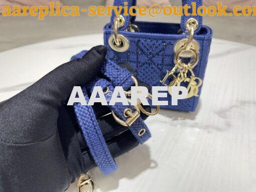 Replica Dior Micro Lady Dior Bag Blue Metallic Canvas Embroidered with 7