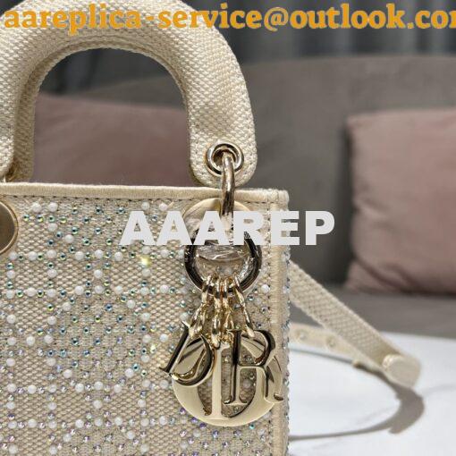 Replica Dior Micro Lady Dior Bag Beige Canvas Embroidered with Metalli 5