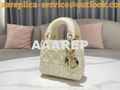 Replica Dior Micro Lady Dior Bag Latte Cannage Lambskin with Resin Pea 2