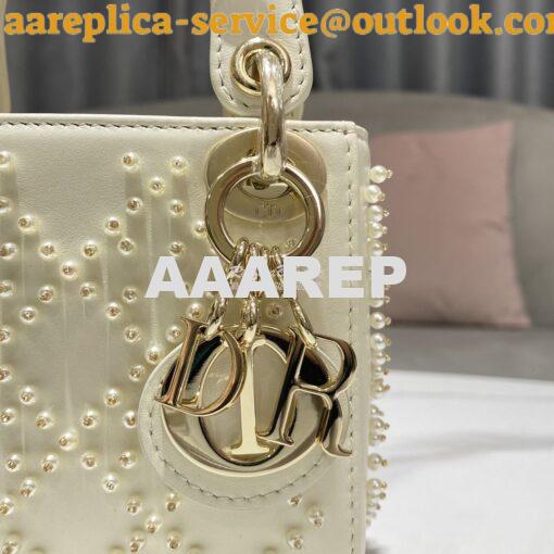 Replica Dior Micro Lady Dior Bag Latte Cannage Lambskin with Resin Pea 3