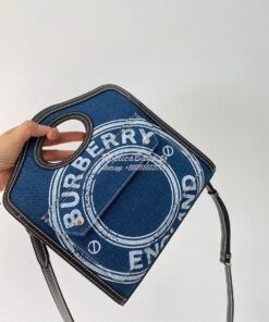 Replica Burberry Mini Logo Graphic Denim and Leather Pocket Bag Dark C 2