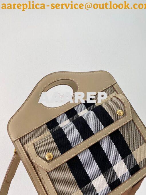 Replica Burberry Mini Check Cotton and Leather Pocket Bag Beige 802806 5