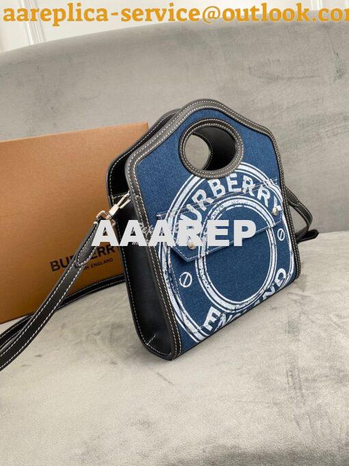 Replica Burberry Mini Logo Graphic Denim and Leather Pocket Bag Dark C 3