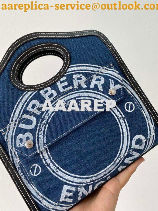 Replica Burberry Mini Logo Graphic Denim and Leather Pocket Bag Dark C 5