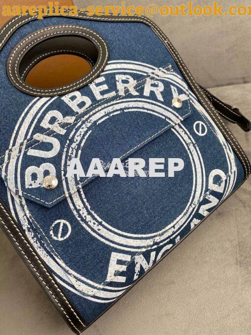 Replica Burberry Mini Logo Graphic Denim and Leather Pocket Bag Dark C 7