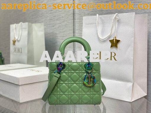 Replica Dior Small Lady Dior Bright Green Cannage Lambskin Bag with Ir