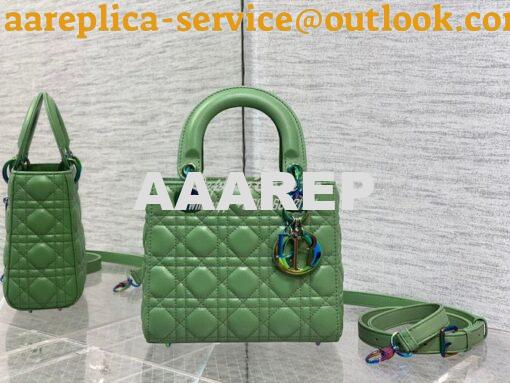 Replica Dior Small Lady Dior Bright Green Cannage Lambskin Bag with Ir 2
