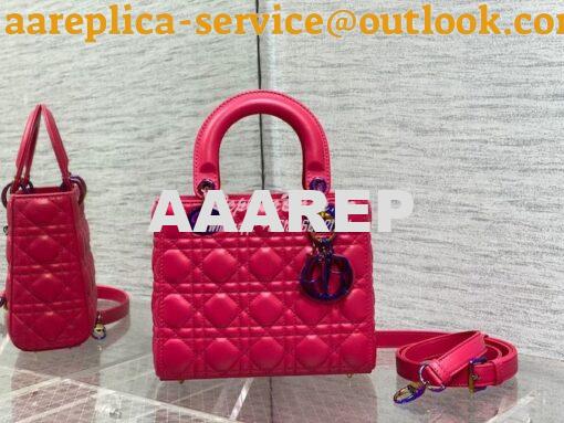 Replica Dior Small Lady Dior Bright Pink Cannage Lambskin Bag with Iri