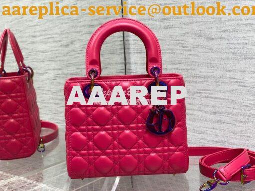 Replica Dior Small Lady Dior Bright Pink Cannage Lambskin Bag with Iri 2