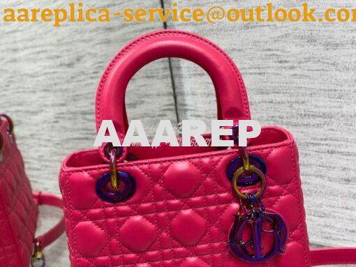 Replica Dior Small Lady Dior Bright Pink Cannage Lambskin Bag with Iri 3