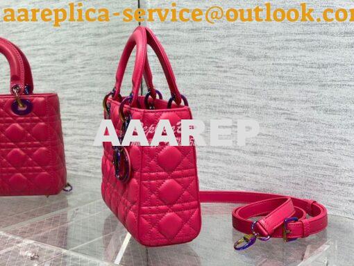 Replica Dior Small Lady Dior Bright Pink Cannage Lambskin Bag with Iri 6