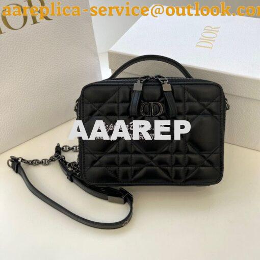 Replica Dior Caro Box Bag With Chain Black Quilted Macrocannage Calfsk