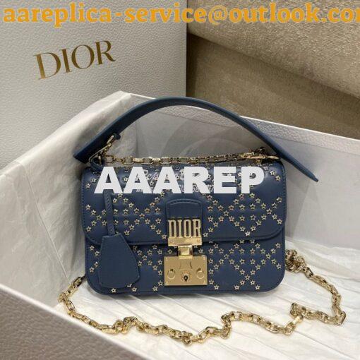 Replica Dior Small Addict Bag Denim Blue Lucky Star Cannage Lambskin M