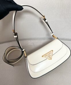 Replica Prada Brushed leather shoulder bag 1BD345 White 2