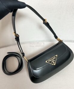 Replica Prada Brushed leather shoulder bag 1BD345 Black 2