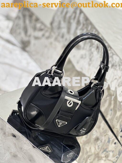 Replica Prada Moon Re-Nylon and leather bag 1BA381 Black 3
