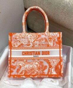 Replica Dior Book Tote bag in Fluorescent Orange Toile de Jouy Transpa