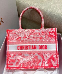 Replica Dior Book Tote bag in Fluorescent Pink Toile de Jouy Transpare