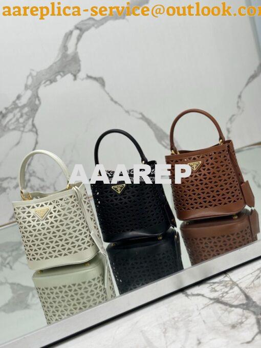 Replica Prada Panier leather mini-bag with cut-out motif 1BA217 White