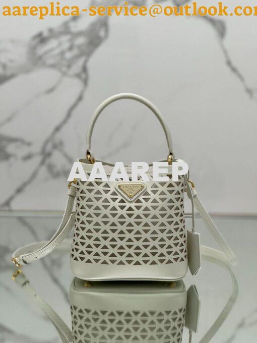 Replica Prada Panier leather mini-bag with cut-out motif 1BA217 White 2